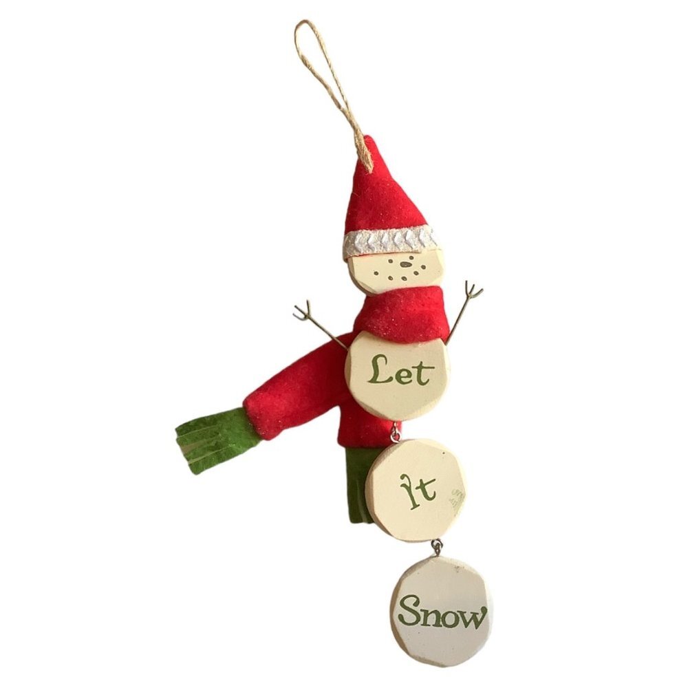 Christmas Snowman LET IT SNOW Ornament‎ Holiday Dangling 11" Long Scarf